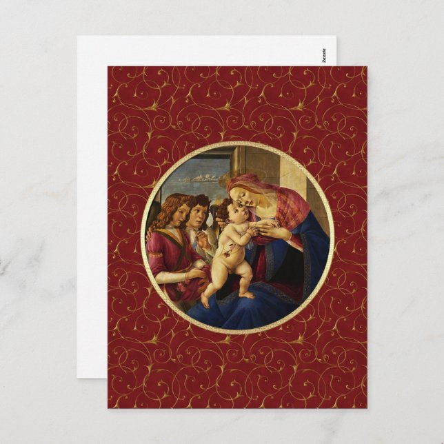 Postal Festiva Madonna de Botticelli. Navidades Bellas Artes (Anverso / Reverso)