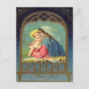 Postal Festiva Madonna de época y Navidades infantiles