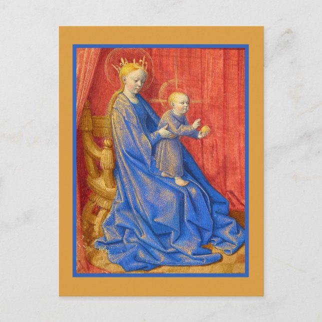 Postal Festiva Madonna y el niño Enthroned Jean Fouquet (Anverso)
