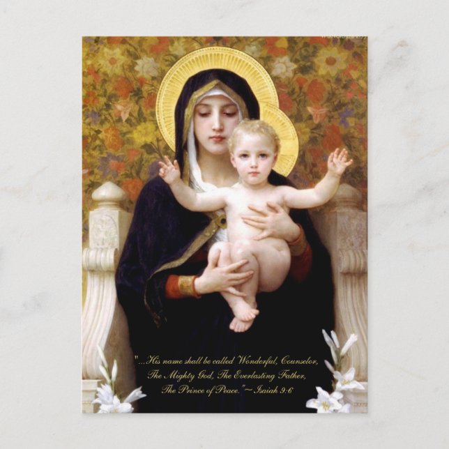 Postal Festiva Madonna y niño por la cita bíblica de Bouguereau (Anverso)