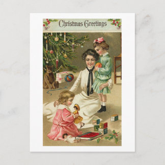 Postal Festiva Madre, Chicas y juguetes a los Navidades