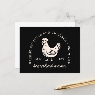 Postal Festiva Madre de casa criando pollos y niños graciosos