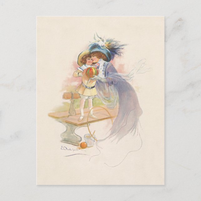 Postal Festiva Madre e hija de bonito victoriana (Anverso)