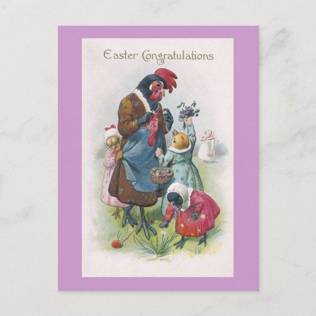 Postal Festiva Madre Hen y chicles Vieja Pascua (Anverso)