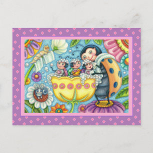 POSTAL FESTIVA MADRE LADYBUG Y NIÑOS, BAÑO DE BURBUJAS TULIP