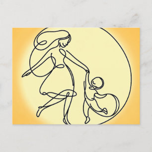Postal Festiva Madre minimalista y niño bailando