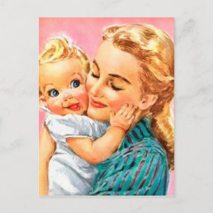 Postal Festiva Madre y bebé retro