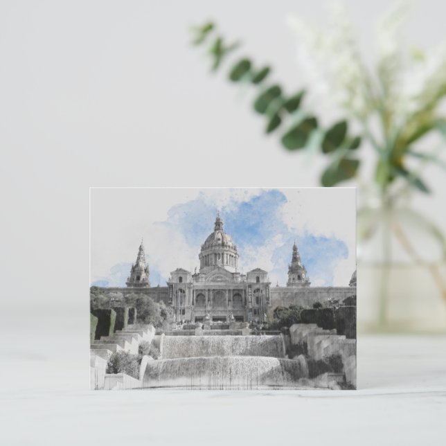 Postal Festiva Madrid España - Acompañante de vacaciones con ciud (Anverso de pie)