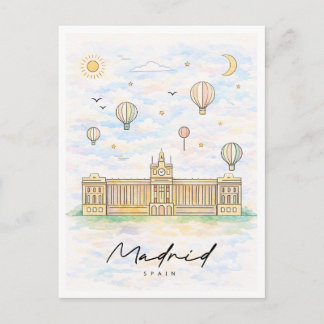 Postal Festiva Madrid Skyline Watercolor | Spain Travel