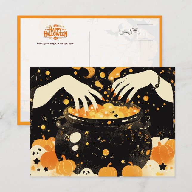 Postal Festiva Magia de la Bruja en Halloween Cauldron (Anverso / Reverso)