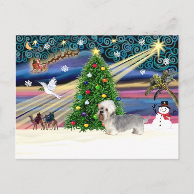 Postal Festiva Magia de Navidad-Dandi Dinmont gris (Anverso)
