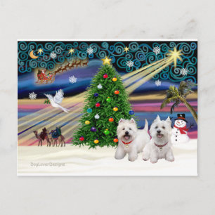 Postal Festiva MAGIA DE NAVIDAD-ParejaWestie5y8
