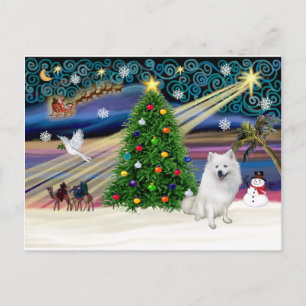 Postal Festiva Magia de Navidad-Perrito Esquimal Americano