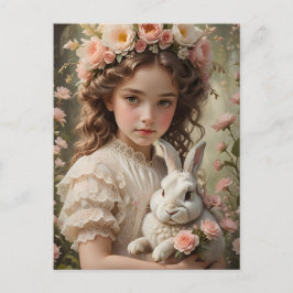 Postal Festiva Magia de Pascua - Niña con Corona de Flores y Cone