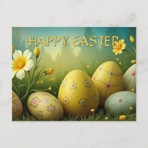 Postal Festiva Mágica de primavera con huevos de Pascua en un mar