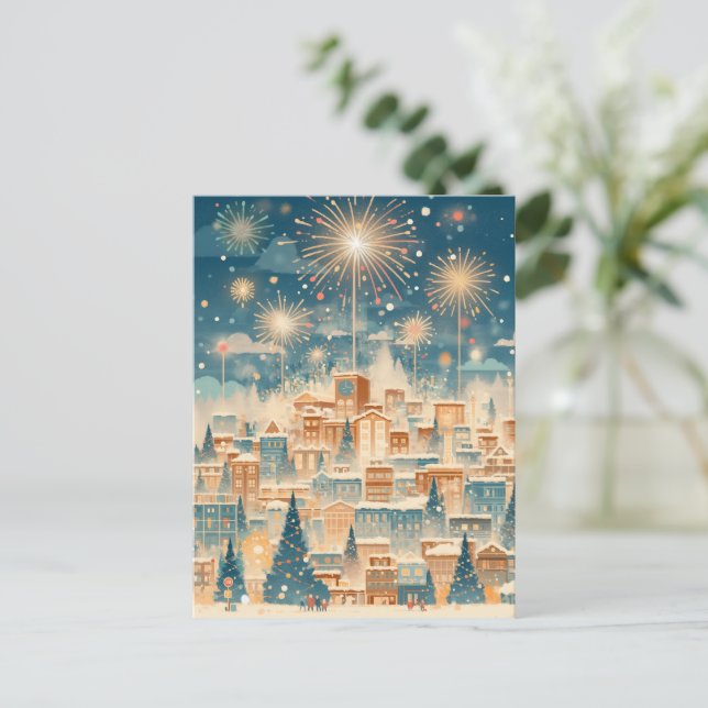 Postal Festiva Magical Christmas City Fireworks Night (Anverso de pie)