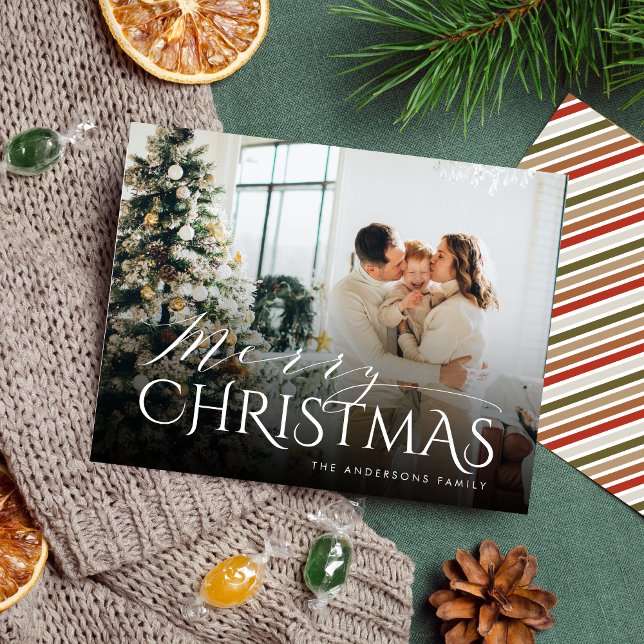 Postal Festiva Magnífica tipografía rayada Fotos navideñas merry (Subido por el creador)