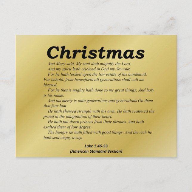 Postal Festiva Magnizar a los Navidades del Señor Lucas 1-46 (Anverso)