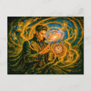 Postal Festiva Mago que dobla el tiempo en pintura al óleo encant