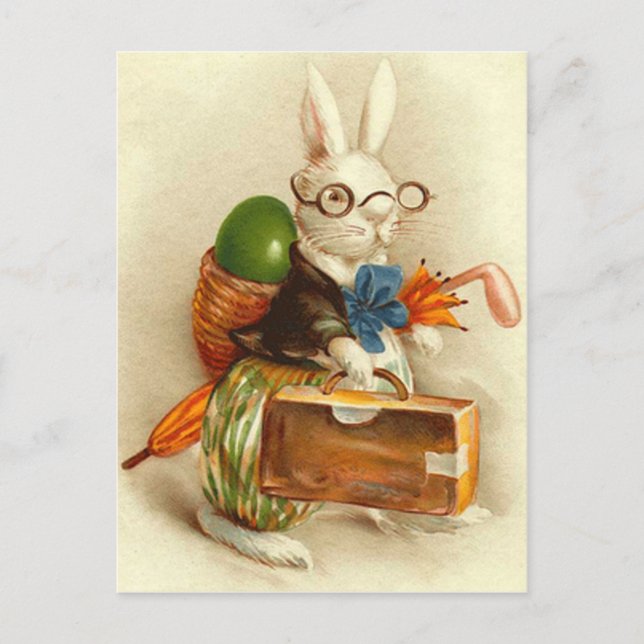 Postal Festiva Maleta Hobo Easter Bunny Coloreada Egg (Anverso)