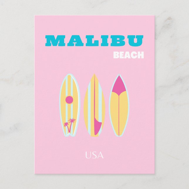 Postal Festiva Malibu, Playa Malibu, Preppy, Chica Preppy, Rosa (Anverso)