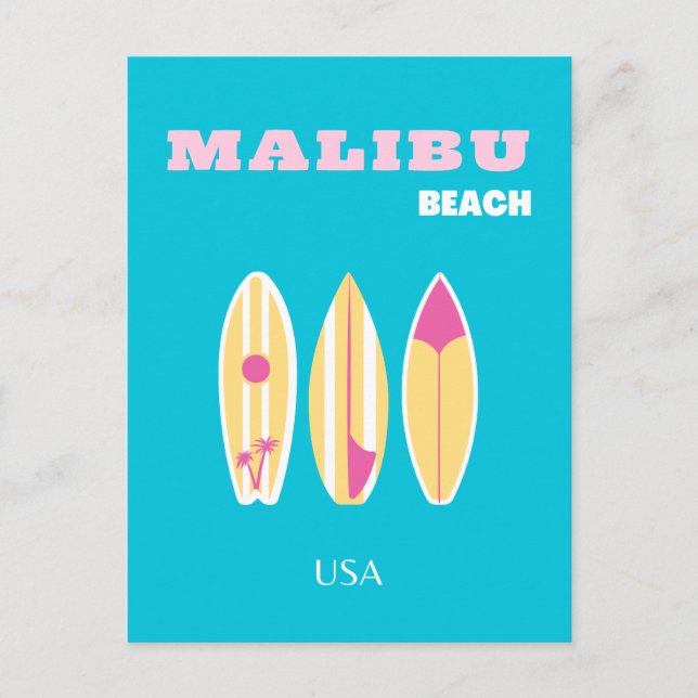 Postal Festiva Malibu, Playa Malibu, Tropical, Preppy, Preppy Art (Anverso)