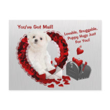 Maltese Pup You've Got Mail Puppy Hugs Valentine