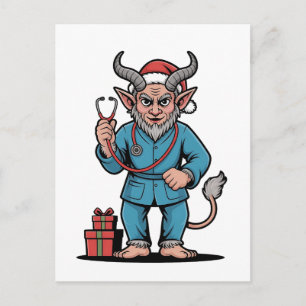 Postal Festiva Malvado Krampus Enfermera Enfermería Navidades