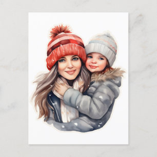 Postal Festiva Mamá con la acuarela de invierno de su hija