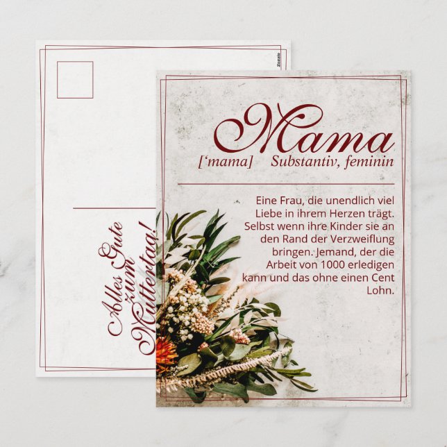 Postal Festiva Mamá - simplemente insustituible - Ramo (Anverso / Reverso)