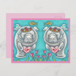 POSTAL FESTIVA MANATEE CUPID, BURBUJAS Y CORAZONES DE VALENTINA C
