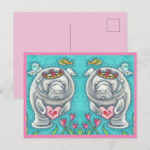 POSTAL FESTIVA MANATEE CUPID, BURBUJAS Y CORAZONES DE VALENTINA C