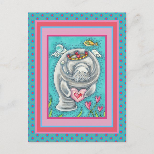 POSTAL FESTIVA MANATEE CUPID, BURBUJAS Y CORAZONES DE VALENTINA C (Anverso)
