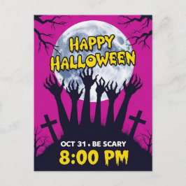Postal Festiva Manos de Zombie Espeluznantes Luna Llena Halloween