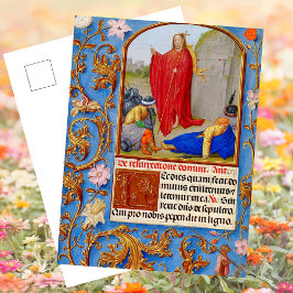 Postal Festiva Manuscrito Medieval Cristiano Resurrección Pascua