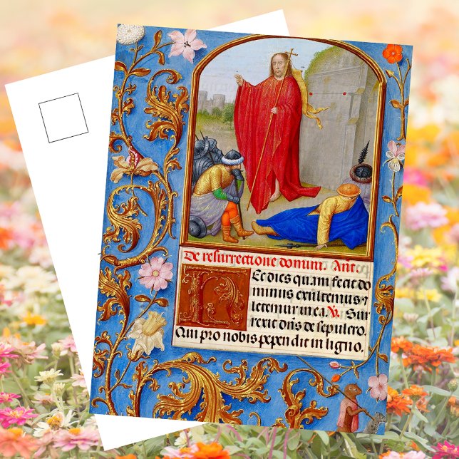 Postal Festiva Manuscrito Medieval Cristiano Resurrección Pascua (Easter Religious Christian Catholic Floral Medieval Manuscript Jesus Resurrection Holiday Postcard)