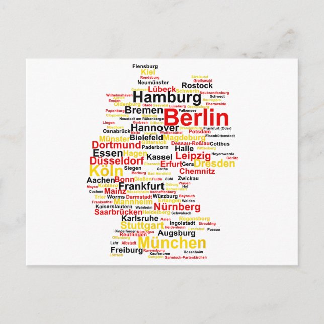 Postal Festiva Mapa alemán ciudades silueta bandera de Berlín Tr (Anverso)