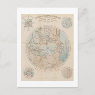 Postal Festiva Mapa Ártico del Polo Norte Francés Antiguo 1867