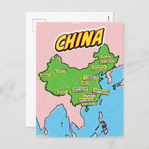 Postal Festiva Mapa de Arte Pop ilustrado de China