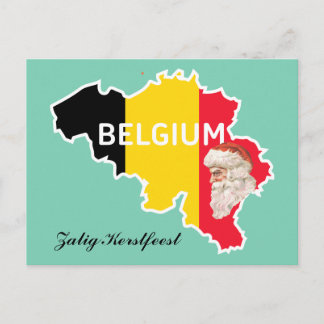 Postal Festiva Mapa de Bélgica, bandera, Santa y Zalig Kerstfeest