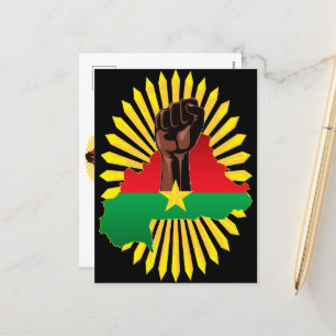 Postal Festiva Mapa de Burkina, bandera y puño de la revolución