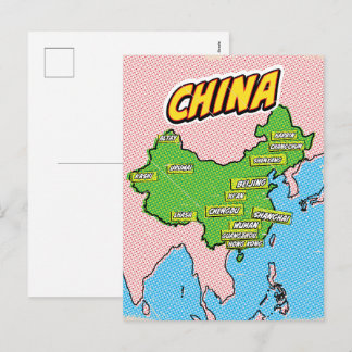 Postal Festiva Mapa de China ilustrado con arte pop
