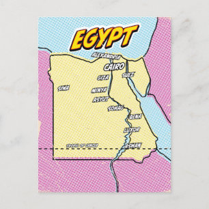 Postal Festiva Mapa de Egipto ilustrado con Pop Art