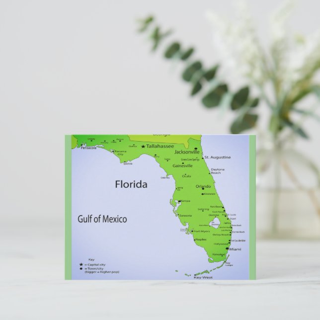 Postal Festiva Mapa de Florida USA (Anverso de pie)