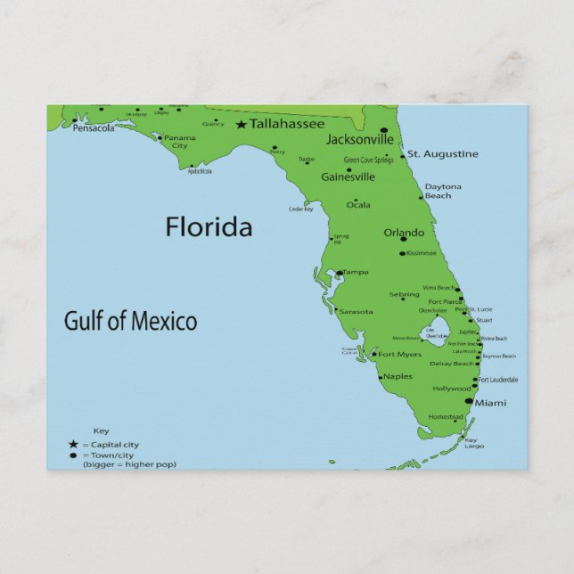 Postal Festiva Mapa de Florida USA - Golfo de México (Anverso)