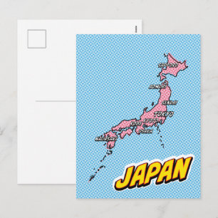 Postal Festiva Mapa de Japón ilustrado con arte pop
