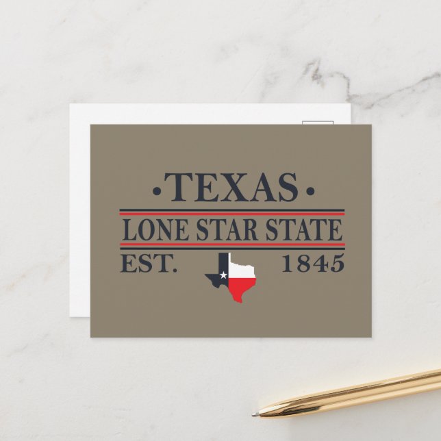 Postal Festiva Mapa de la bandera de Texas con el estado de la es (Anverso/Reverso In Situ)