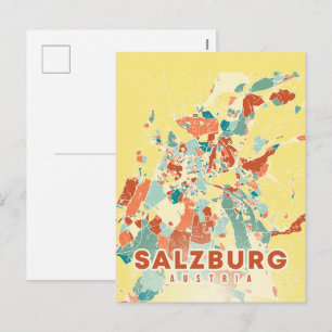 Postal Festiva mapa de la capital de Austria Salzburgo