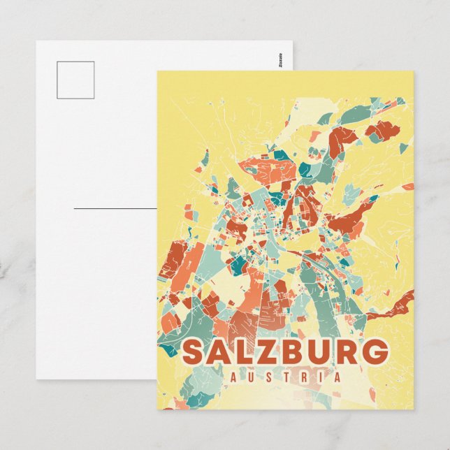 Postal Festiva mapa de la capital de Austria Salzburgo  (Anverso / Reverso)