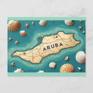 Postal Festiva Mapa de la isla de Aruba